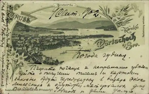 Mondschein Litho Pörtschach am Wörther See Kärnten, Gesamtansicht