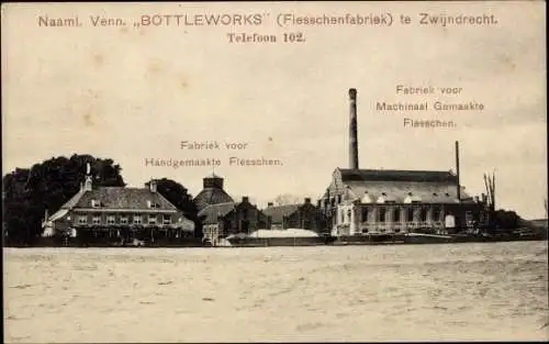Ak Zwijndrecht Südholland Niederlande, Glasfabrik, handgemachte und maschinell gefertigte Flaschen