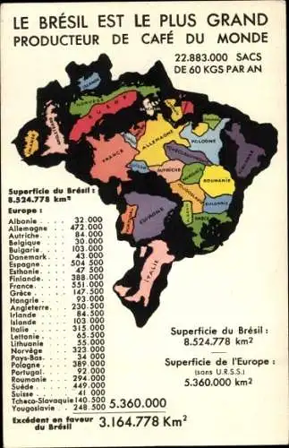 Landkarten Ak Brasilien, plus grand producteur de Café du Monde, Les Cafes du Bresil Exposition 1937