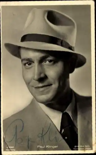 Ak Schauspieler Paul Klinger, Portrait mit Hut, Ross Verlag A 2956 1, Autogramm