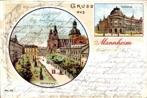 Litho Mannheim in Baden Württemberg, Schillerplatz, Realschule