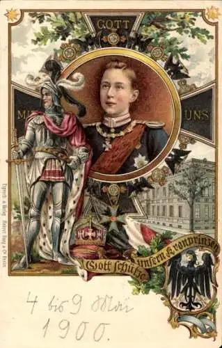 Litho Kronprinz Wilhelm von Preußen, Gott mit uns, Eisernes Kreuz