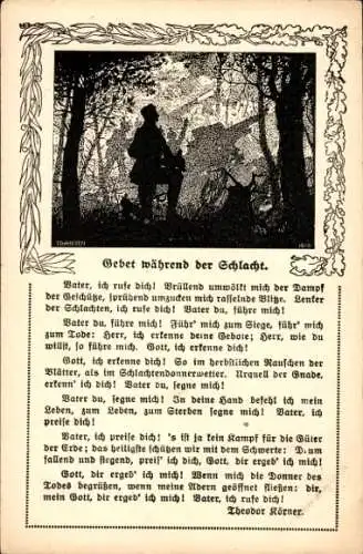 Künstler Ak Gebet während der Schlacht, Betender Soldat, Vater, ich rufe dich...
