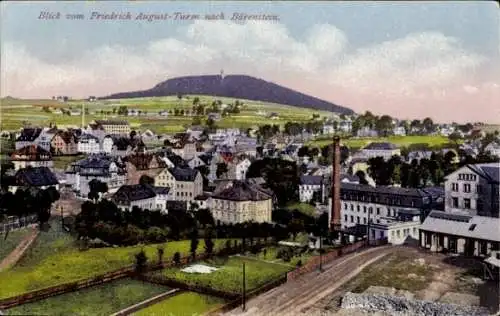 Ak Bärenstein Erzgebirge, Panorama, Friedrich-August-Turm, Fabrik