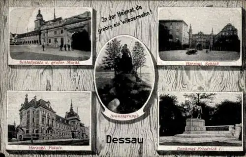 Ak Dessau in Sachsen Anhalt, Schlossplatz, Großer Markt, Herzogliches Schloss, Denkmal Friedrich I.