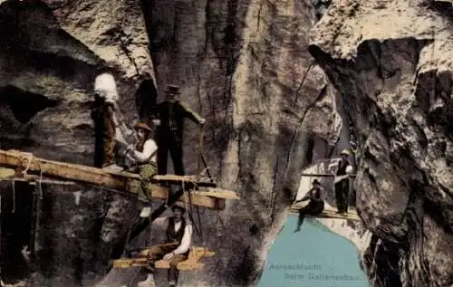 Ak Meiringen Kanton Bern, Gorge de l'Aare, Aareschlucht, Gallerienbau