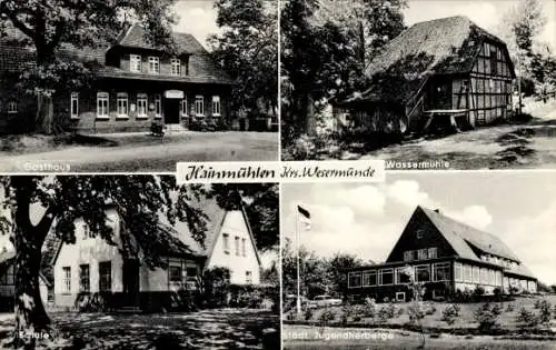 Ak Hainmühlen Geestland, Gasthaus zur Eiche, Inh. Joh. Lohsen, Wassermühle, Schule, Jugendherberge