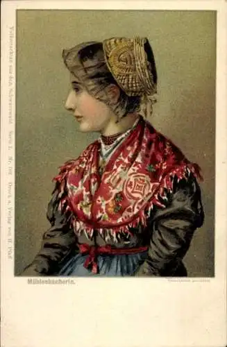 Litho Mühlenbacherin, Frau in Schwarzwälder Tracht, Portrait