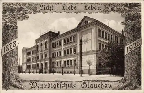 Ak Glauchau an der Zwickauer Mulde in Sachsen, Blick auf  die Wehrdigtschule 1879 bis 1928
