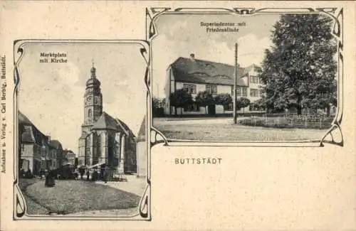 Ak Buttstädt in Thüringen, Marktplatz, Kirche, Superintendentur, Friedenslinde