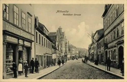 Ak Mittweida in Sachsen, Rochlitzer Straße, Geschäft Heinrich Schlüter