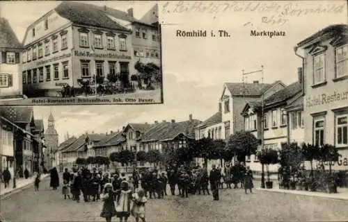 Ak Römhild in Thüringen, Marktplatz, Hotel-Restaurant Schlundhaus