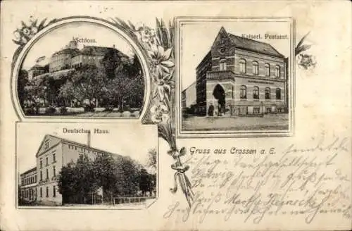 Ak Crossen an der Elster Thüringen, Schloss, Kaiserliches Postamt, Deutsches Haus