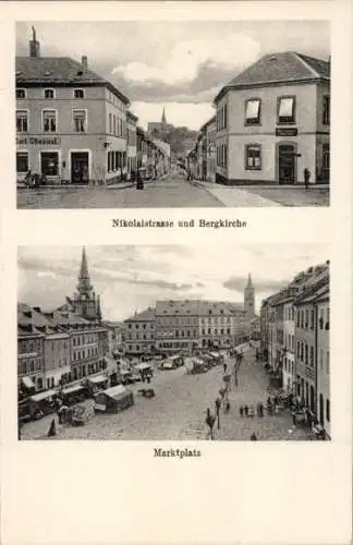 Ak Schleiz im Vogtland Thüringen, Nikolaistraße, Bergkirche, Marktplatz