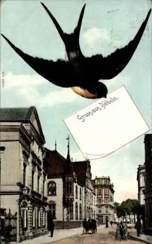 Ak Döbeln in Mittelsachsen, Straßenpartie in der Stadt, Schwalbe