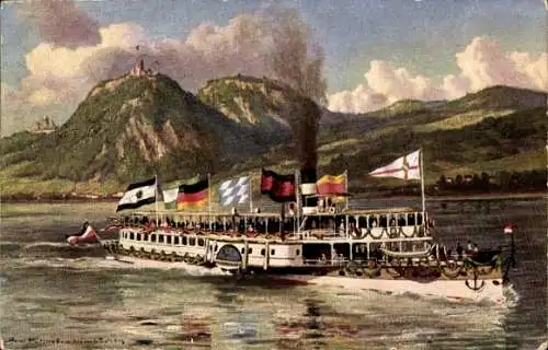 Künstler Ak Pützhofen Hambüchen, Paul, Festschiff auf dem Rhein, Siebengebirge