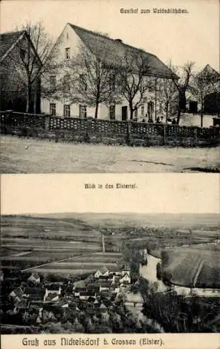 Ak Nickelsdorf Crossen an der Elster Thüringen, Gesamtansicht, Gasthof zum Waldschlösschen