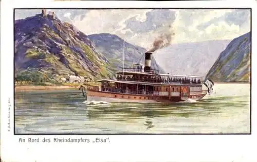 Künstler Ak Rheindampfer Elsa, Salondampfer, Köln Düsseldorfer Rheindampfschifffahrt