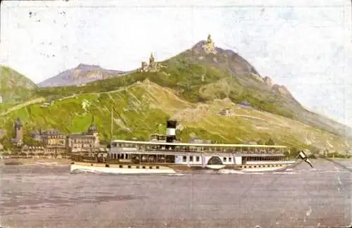 Ak Königswinter am Rhein, Ruine Drachenfels, Salondampfer, Köln Düsseldorfer Rheindampfschifffahrt