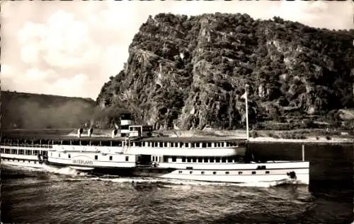 Ak Salondampfer Vaterland auf dem Rhein, Loreleyfelsen