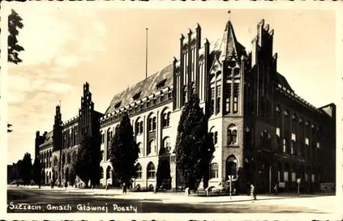 Foto Ak Szczecin Stettin Pommern, Postamt, Poczta, Straßenpartie