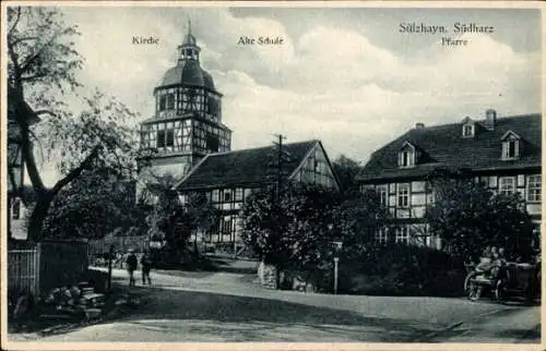 Ak Sülzhayn Ellrich Thüringen, Kirche, alte Schule, Pfarre