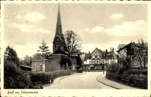 Ak Schwarzenbek in Lauenburg, Straßenpartie, Kirche