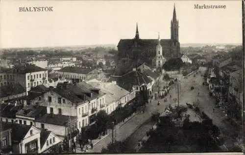 Ak Białystok Bialystok Polen, Marktstraße, Kirche