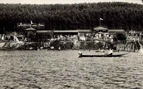 Foto Ak Podbořany Podersam Region Aussig, Jechnitz am See, Freibad, Gasthaus, Steg