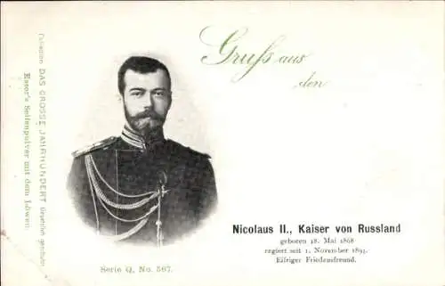 Ak Zar Nikolaus II. von Russland, Portrait, Das große Jahrhundert