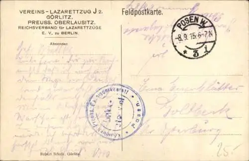 Ak Vereins-Lazarett-Zug J 2, Görlitz Preuß. Oberlausitz, Innenansicht