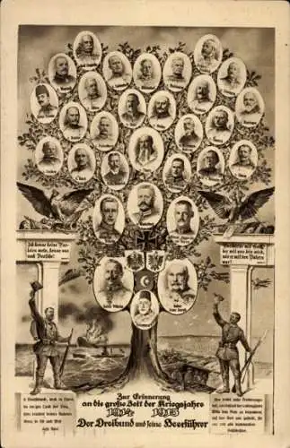 Ak Der Dreibund und seine Führer, Wilhelm II., Franz Joseph I., Mehmed V., I. WK