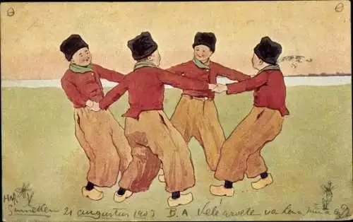 Litho Niederländische Trachten, Tanz im Kreis, BKWI 648 8