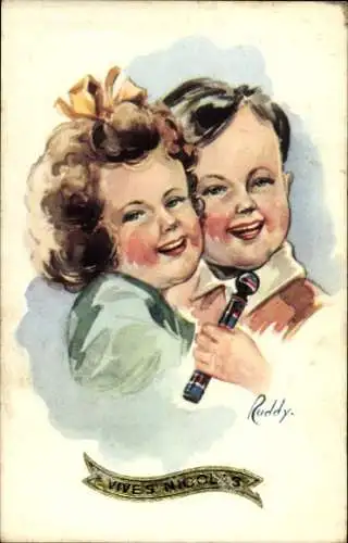 Künstler Ak Ruddy, Glückwunsch, Kinder, Liebespaar