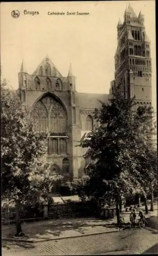 Ak Bruges Brügge Flandern Westflandern, Cathedrale Saint-Sauveur, Außenansicht