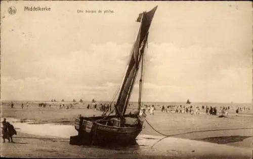 Ak Middelkerke Westflandern, Fischerboot am Strand