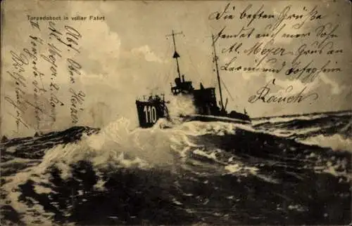 Ak Deutsches Kriegsschiff, Torpedoboot Nr. 110 in voller Fahrt, Kaiserliche Marine