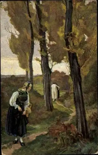 Künstler Ak Köhler, August, Die Eifersüchtige, Frau beobachtet Liebespaar