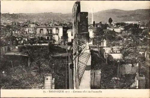Ak Thessaloniki Griechenland, Totale nach der Brandkatastrophe 1917