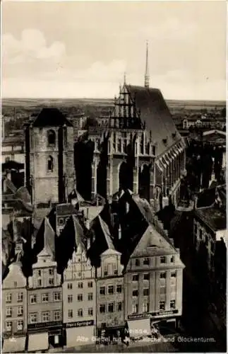 Ak Nysa Neisse Neiße Schlesien, Alte Giebel mit Jacobikirche und Glockenturm