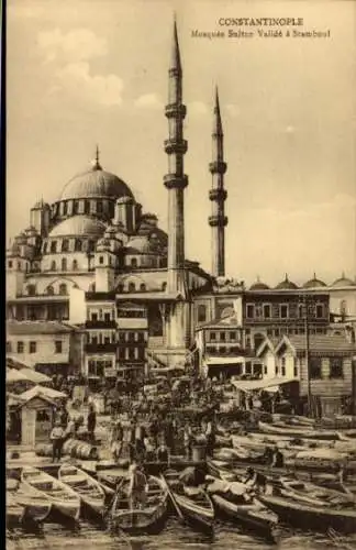 Ak Konstantinopel Istanbul Türkei, Mosquée de la Sultane Validé a Stamboul, Hafen, Boote