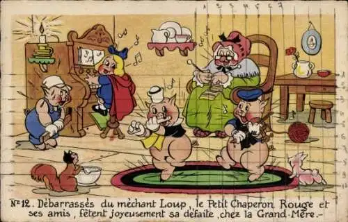 Ak Walt Disney, Die drei kleine Schweinchen beim Musizieren