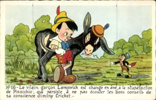 Ak Walt Disney, Comic, Pinocchio, Jiminy Grille, Esel