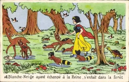 Ak Walt Disney, Schneewittchen, Waldtiere