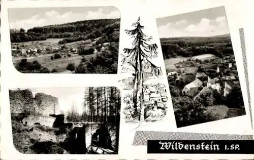 Ak Wildenstein Eschau im Spessart, Gasthof zur Ruine Wildenstein, Gesamtansicht, Teilansichten