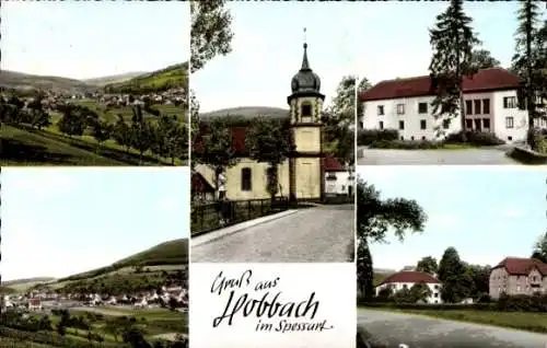 Ak Hobbach Eschau im Spessart, Totalansichten, Kirche, Teilansichten