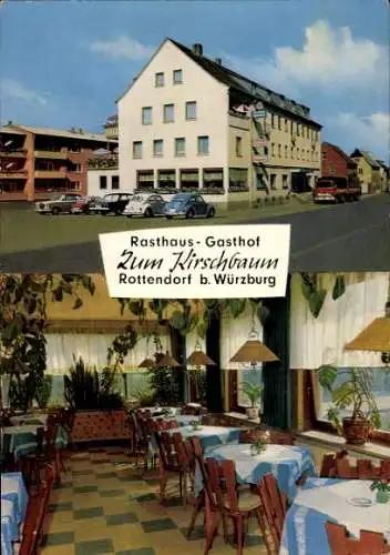 Ak Rottendorf in Unterfranken, Rasthaus-Gasthof Zum Kirschbaum, Außenansicht, VW Käfer, Speiseraum
