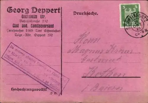Ak Gochsheim Unterfranken, Georg Deppert, Obst- und Gemüseversand, Bestellung