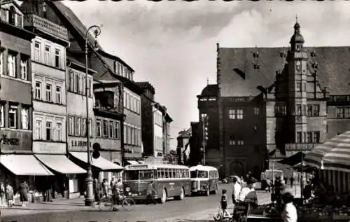 Ak Schweinfurt in Unterfranken Bayern, Marktplatz, Rathaus, Busse