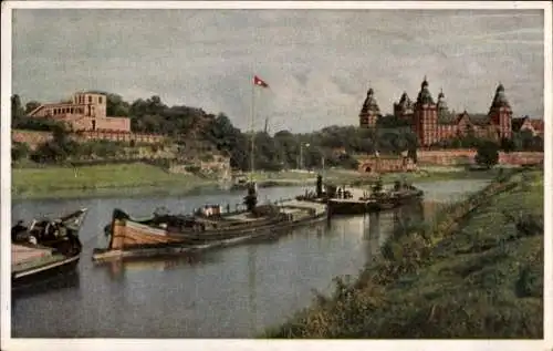 Ak Aschaffenburg Unterfranken Bayern, Pompejanum, Schloss, Schleppzug
